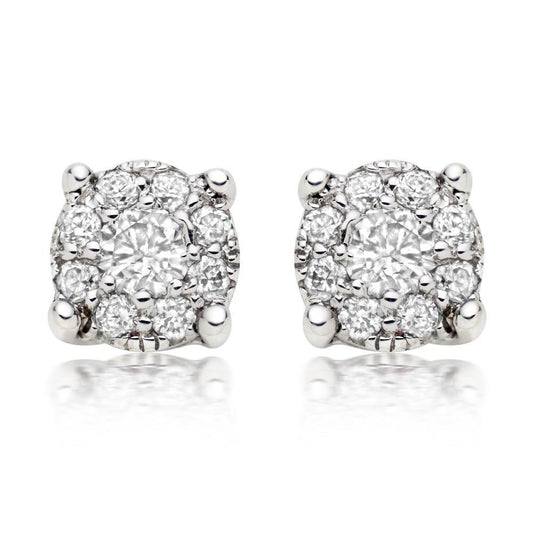 2.6 Ct Natural Round Cut Diamond Halo Women Studs Earring 14K White Gold