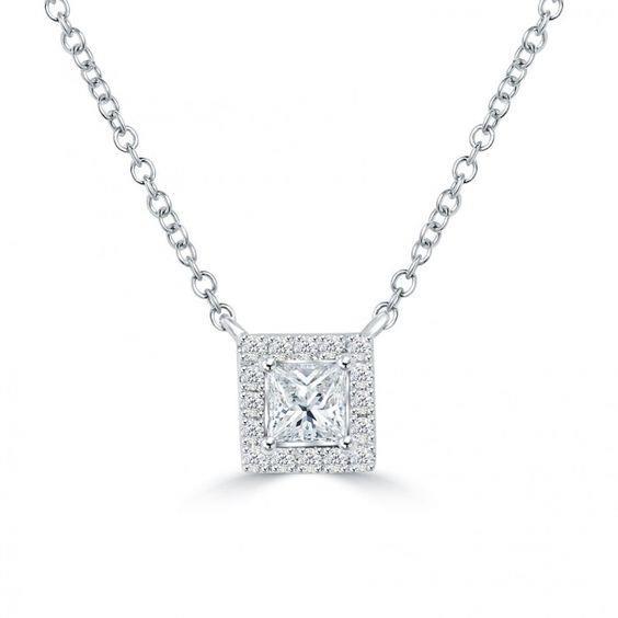 2.6 Ct Princess And Round Natural Earth Mined Diamond Necklace Pendant
