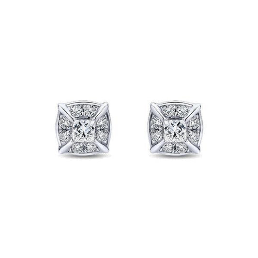 2.6 Ct Princess Cut Sparkling Real Diamonds Lady Stud Halo Earring
