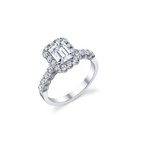 2.60 Ct Emerald And Round Cut Real Diamonds Wedding Halo Ring White Gold