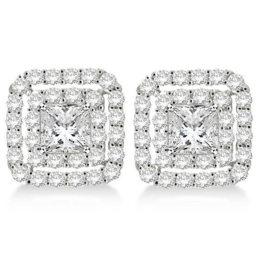 2.64 Carats Princess Pave Set Real Natural Earth Mined Diamond Jacket Earring 14K White Gold