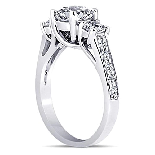 2.71 Carat Three Stone Round Real Diamonds Engagement Ring New