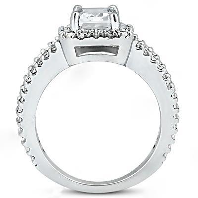 2.71 Ct. Emerald Diamond Halo Engagement Ring Split Shank Prong Setting White Gold 14K