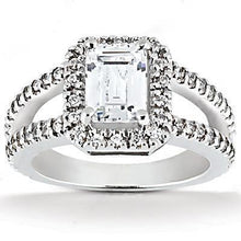 2.71 Ct. Emerald Natural Earth Mined Diamond Halo Engagement Ring Split Shank Prong Setting White Gold 14K