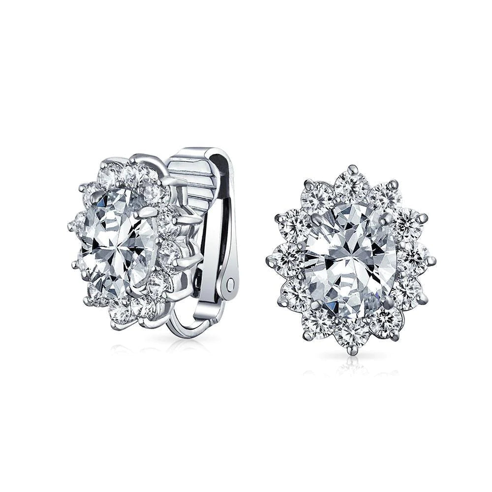 2.72 Carats Sparkling Oval & Round Real Diamond Stud Earring White Gold 14k