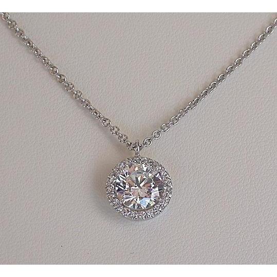 2.72 Carats Sparkling Round Cut Real Diamonds Pendant Necklace White Gold 14K