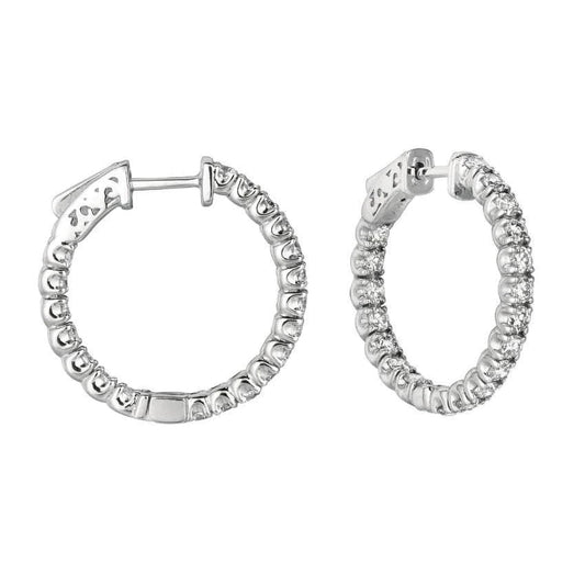 2.75 Carat Round Brilliant Real Diamond Hoop Pair Earring White Gold 14K