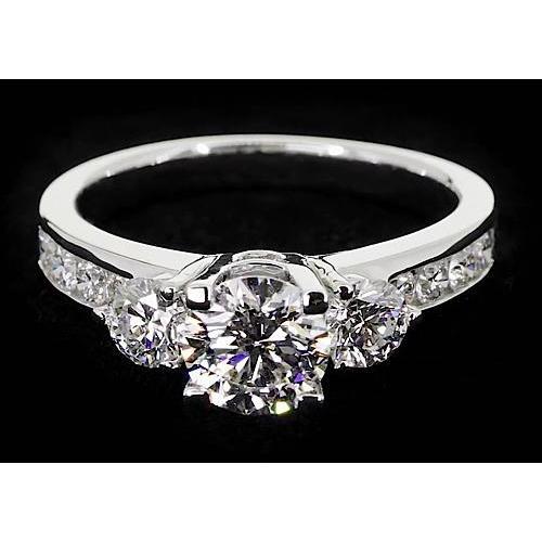 2.75 Carats Three Stone Ring Channel Set Round Diamond Jewelry