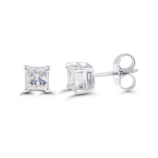 2.8 Ct Princess Cut Natural Diamond Stud Earring 14K White Gold