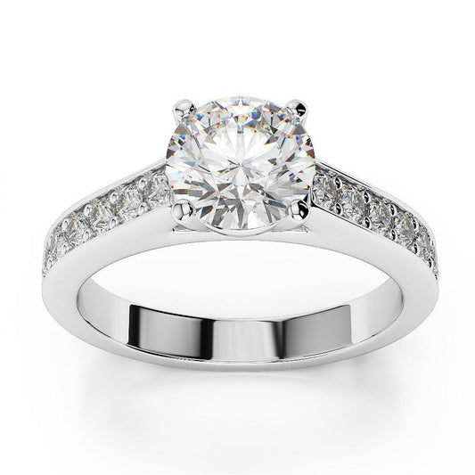 2.80 Carats Round Prong Set Natural Diamond Accented Ring White Gold 14K
