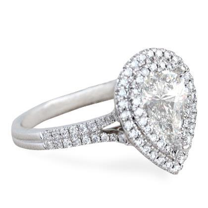 2.85 Carats Pear And Round Natural Diamond Halo Ring