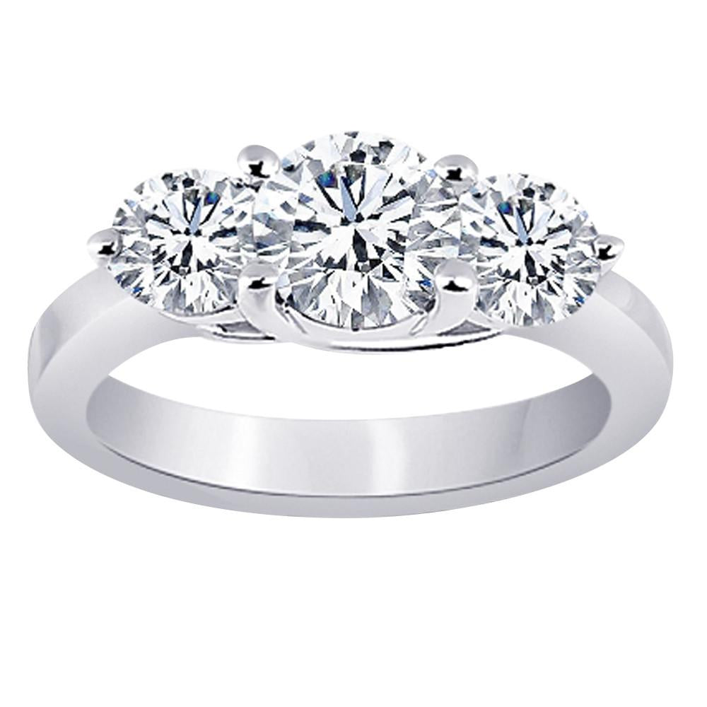 2.91 Carat Three Stone Round Real Diamond Engagement Ring Gold New