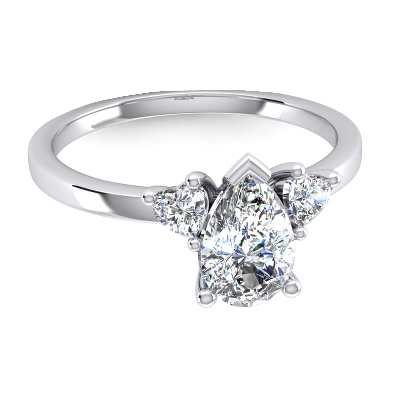 2 Carats Three Stone Pear and Heart Cut Lab Grown Diamond Ring