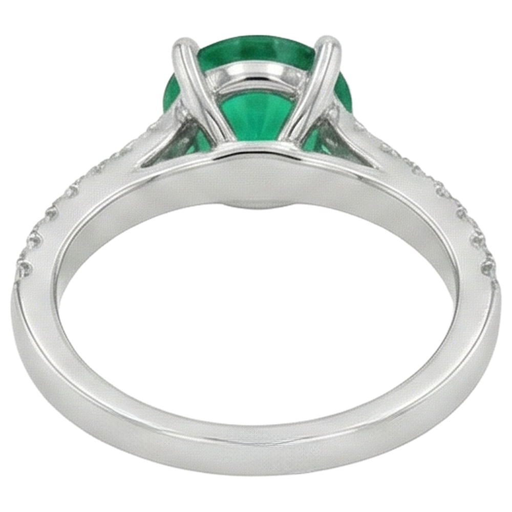 3.15 Carats Prong Set Green Emerald And Natural Earth Mined Diamonds Wedding Ring WG 14K