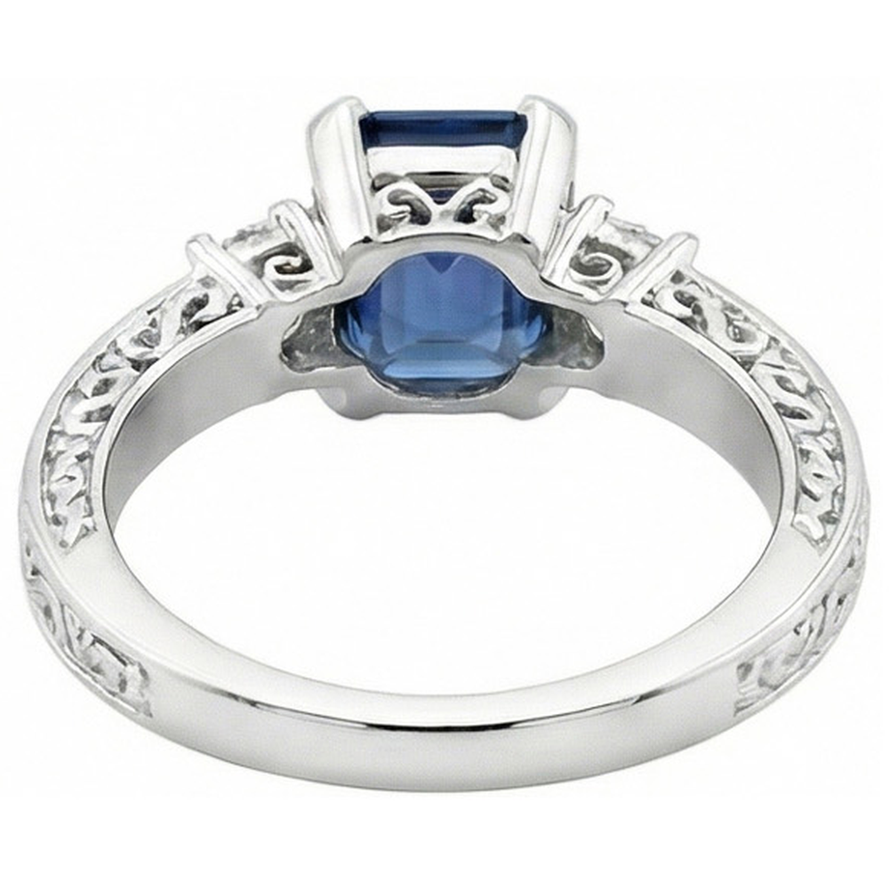 3.15 Carats Sri Lankan Sapphire & Natural Earth Mined Diamond Wedding Ring White Gold 14K