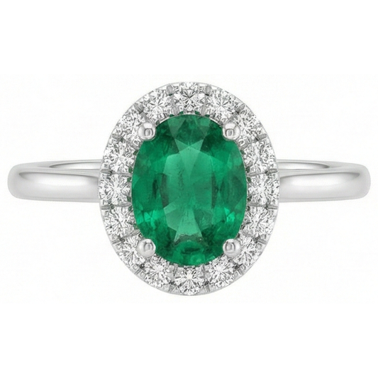 3.2 Ct Oval Cut Green Emerald Natural Earth Mined Diamond Wedding Ring White Gold 14K