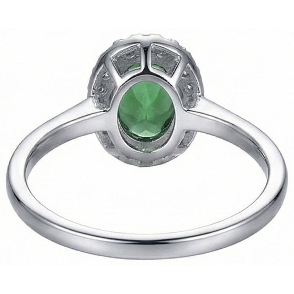 3.2 Ct Oval Green Emerald Halo Natural Earth Mined Diamond Ring 14K White Gold New