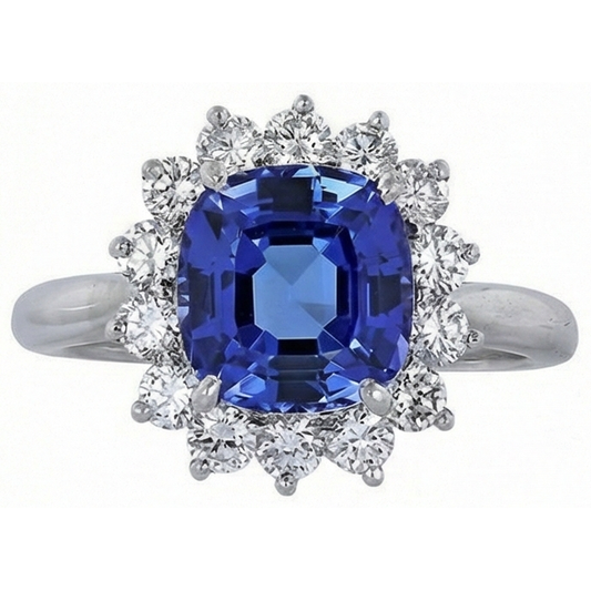 3.25 Carats Asscher Tanzanite & Round Natural Earth Mined Diamond Wedding Ring