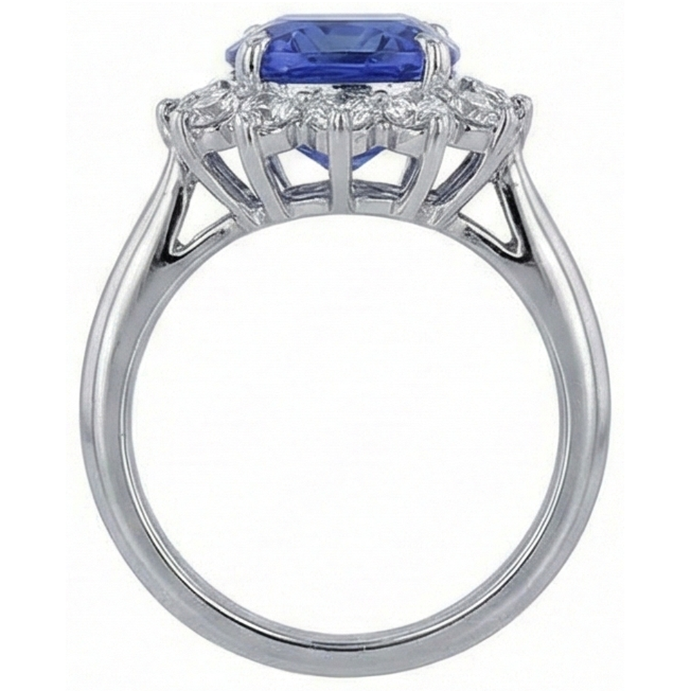 3.25 Carats Asscher Tanzanite & Round Natural Earth Mined Diamond Wedding Ring