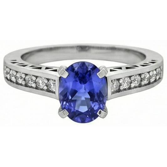 3.25 Carats Tanzanite And Natural Earth Mined Diamond Engagement Ring 14K White Gold
