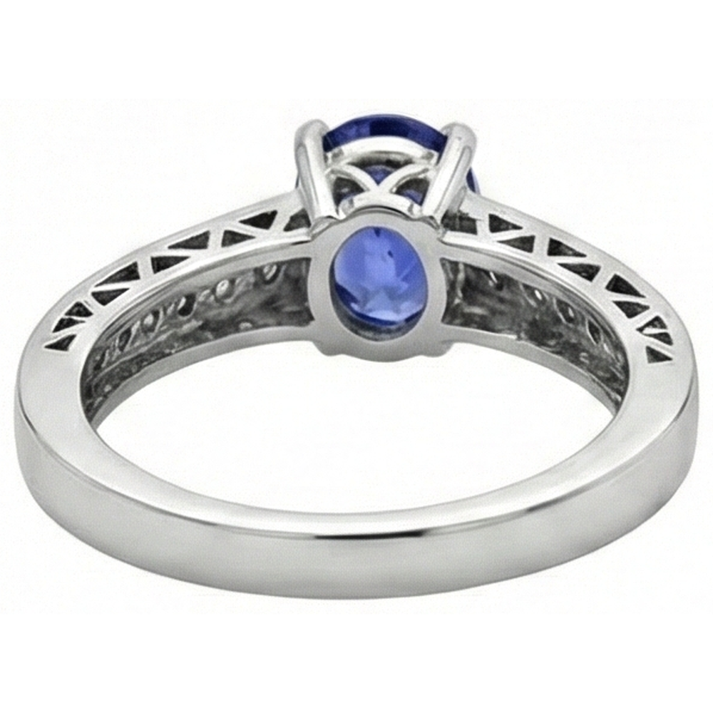 3.25 Carats Tanzanite And Natural Earth Mined Diamond Engagement Ring 14K White Gold