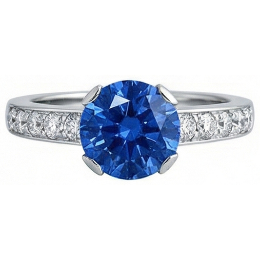 natural round sapphire 3.25ct ring front view