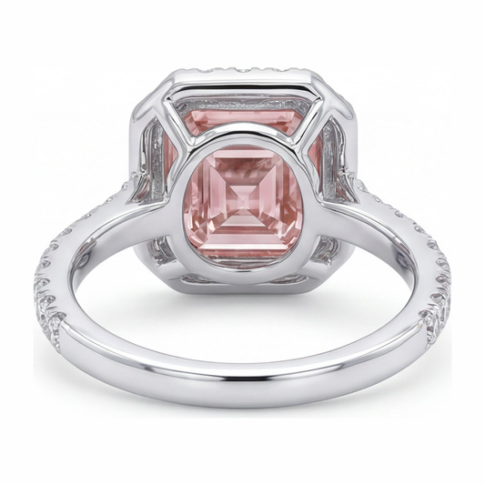 Women Pink Diamond Engagement Ring 3.25 Carat Lab Grown Asscher Halo 14K White Gold