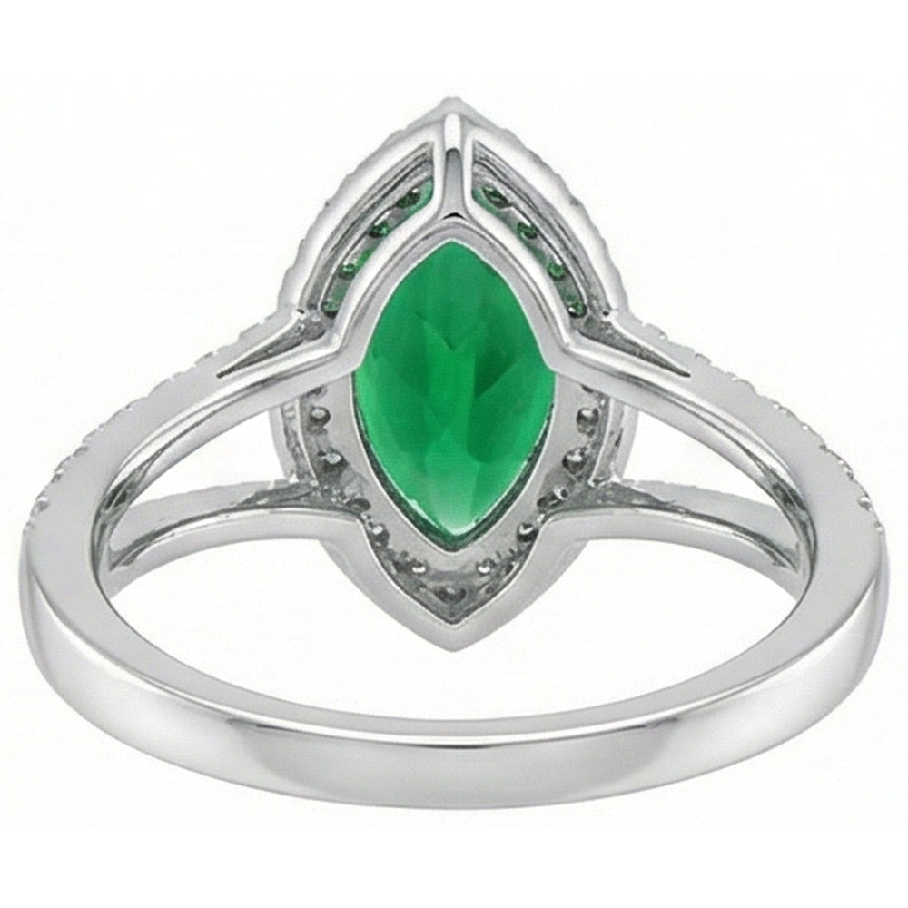 3.35 Carats Green Emerald With Natural Earth Mined DIAMOND ( NOT LAB GROWN )s Ring Prong Set White Gold 14K