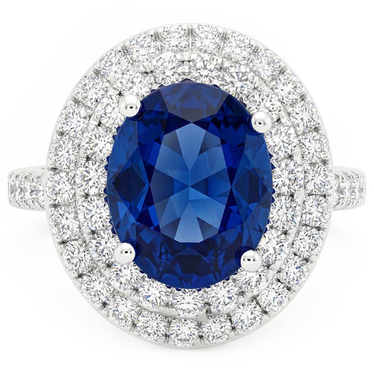 3.40 Ct Oval Ceylon Sapphire With Round Natural Earth Mined Diamonds Ring White Gold