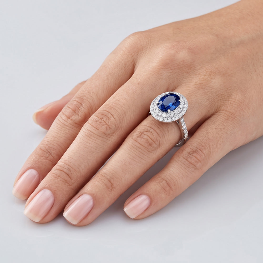 3.40 Ct Oval Ceylon Sapphire With Round Natural Earth Mined Diamonds Ring White Gold