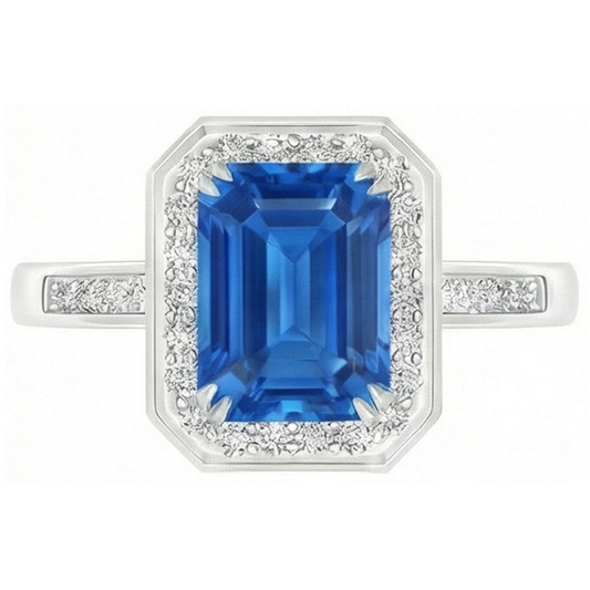 3.40 Ct Sri Lankan Sapphire Natural Earth Mined DIAMOND ( NOT LAB GROWN )s Ring White Gold 14K