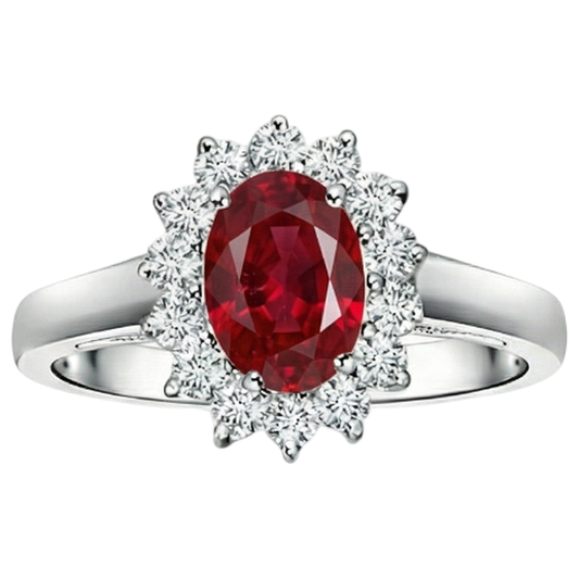 3.5 Carats Red Oval Ruby With Natural Earth Mined Diamond Wedding Ring White Gold 14K