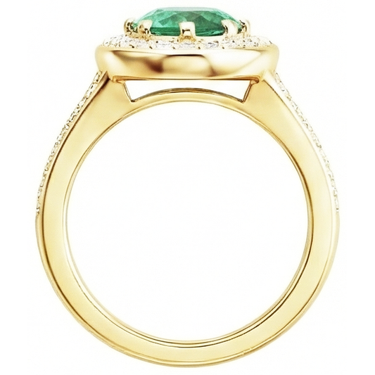 3.5 Ct Oval Cut Green Emerald With Halo Natural Earth Mined Diamond Ring