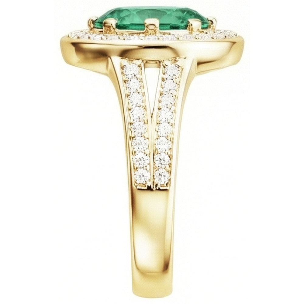 3.5 Ct Oval Cut Green Emerald With Halo Natural Earth Mined Diamond Ring