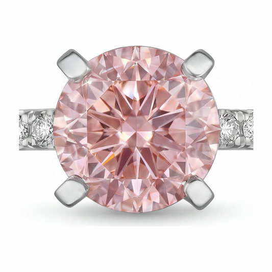 Pink Diamond Ring 3.5 Carat Lab Grown Round Pave 14K White Gold