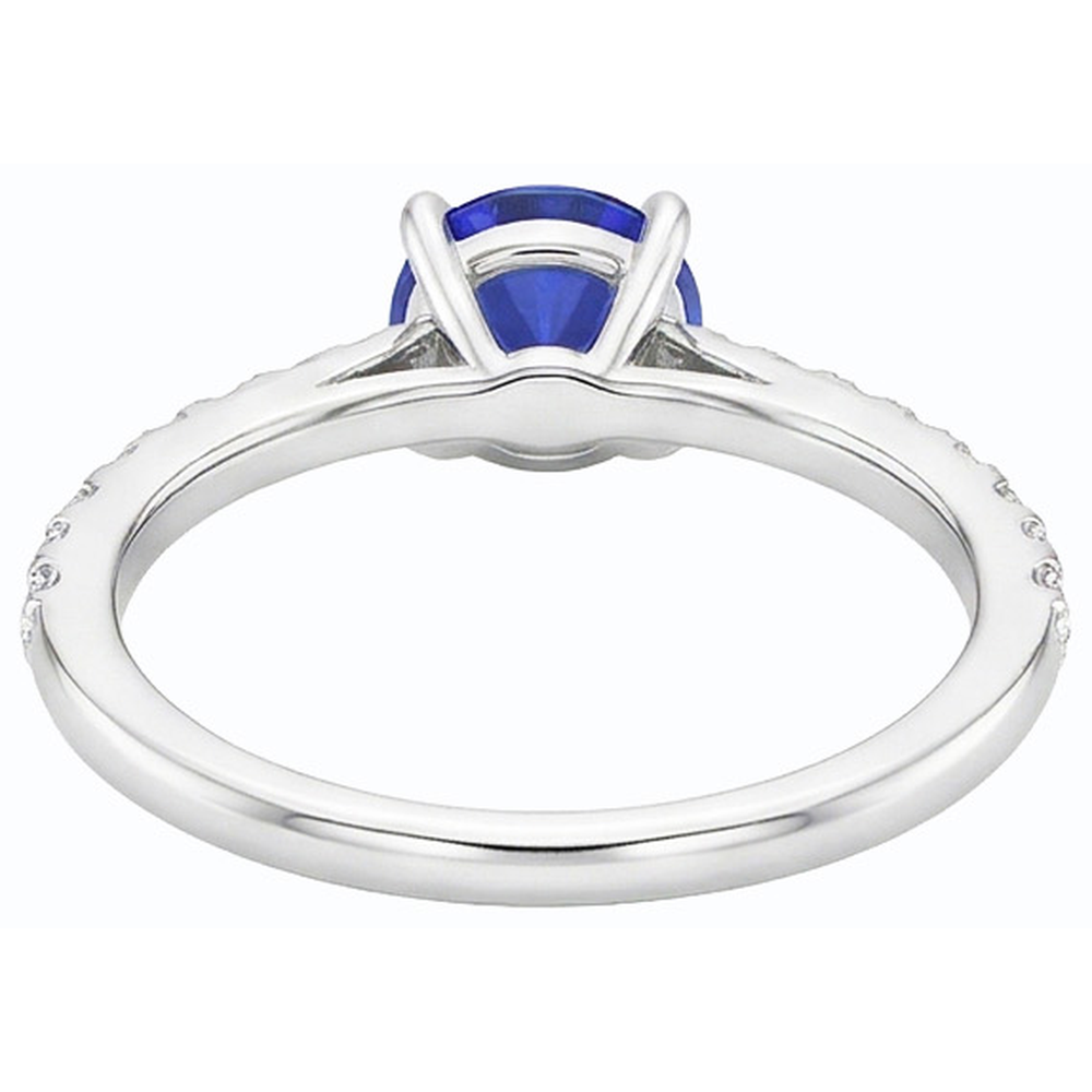3.50 Carats Blue Sapphire Solitaire & Round Natural Earth Mined Diamond Accents 4 Prong