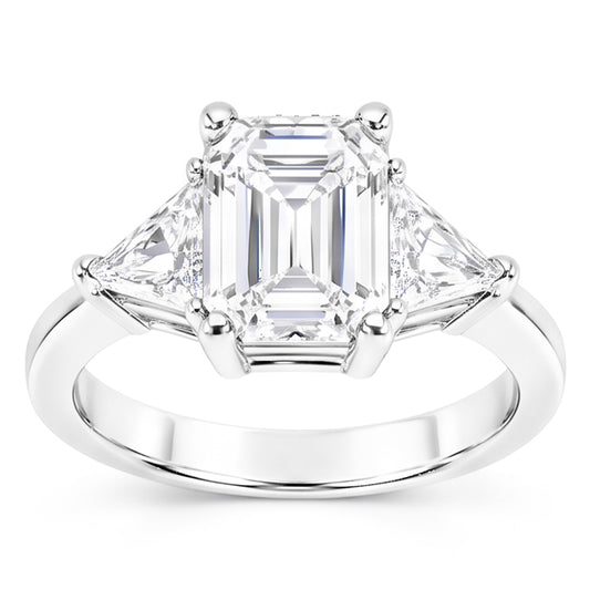 3.50 Carats Emerald & Trillion Cut Natural Earth Mined Diamond Wedding Ring Three Stone