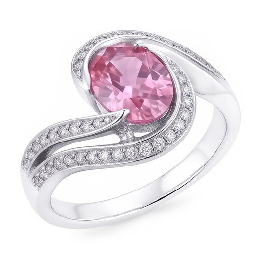 3.50 Carats Pink Sapphire With Natural Earth Mined Diamonds Wedding Ring 14K White Gold