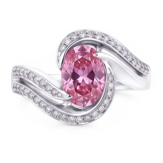 3.50 Carats Pink Sapphire With Natural Earth Mined Diamonds Wedding Ring 14K White Gold