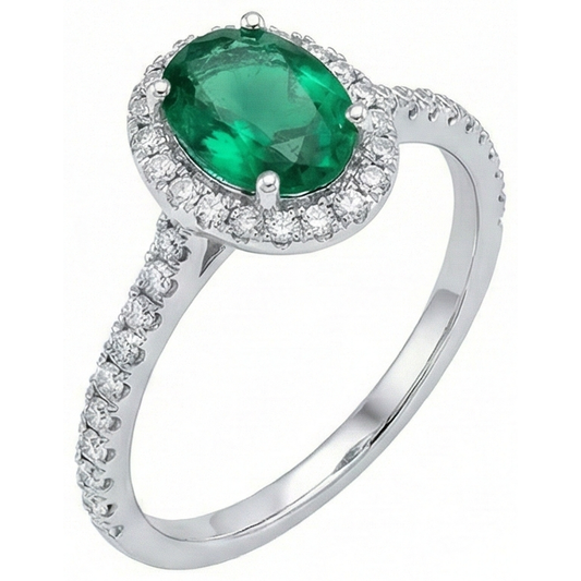 3.6 Ct Oval Cut Green Emerald Natural Earth Mined Diamond Engagement Ring