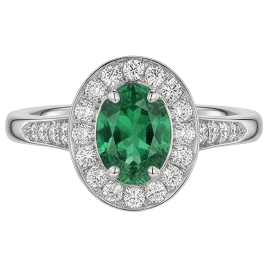3.75 Carats Green Emerald And Natural Earth Mined Diamonds Engagement Ring White Gold 14K New