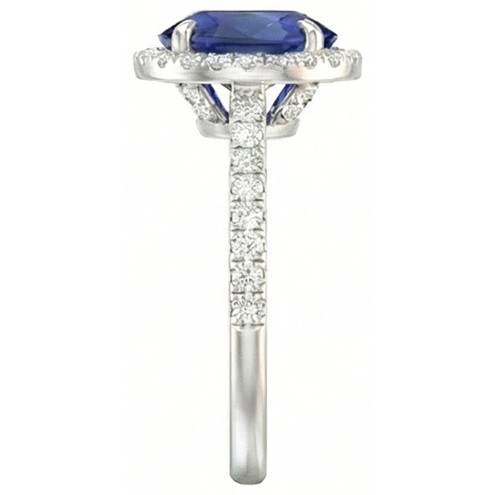 3.75 Carats Oval Ceylon Sapphire With Round Natural Earth Mined DIAMOND ( NOT LAB GROWN )s Engagement Ring