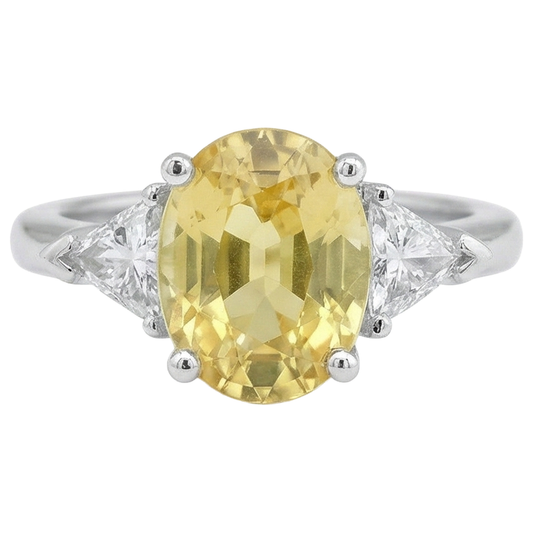 3.75 Ct Yellow Sapphire And Natural Earth Mined DIAMOND ( NOT LAB GROWN )s 3 Stone Ring White Gold 14K