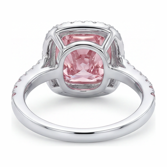 Lab Grown Pink Diamond 3.75 Carat Cushion Halo Ring 14K White Gold