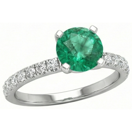 3.80 Carats Green Emerald And Natural Earth Mined DIAMOND ( NOT LAB GROWN )s Ring White Gold 14K