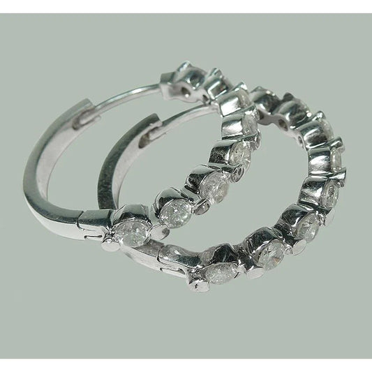 3 Carat Genuine Diamonds Huggy Hoop Earring White Gold Women Jewelry