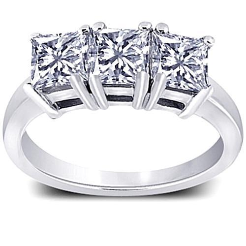 3 Carat Genuine Princess Diamonds Three Stone Engagement Ring White Gold 14K