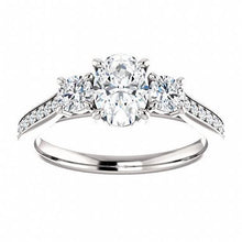 3 Carat Oval & Round Real Diamond 3 Stone Ring With Accents White Gold 14K