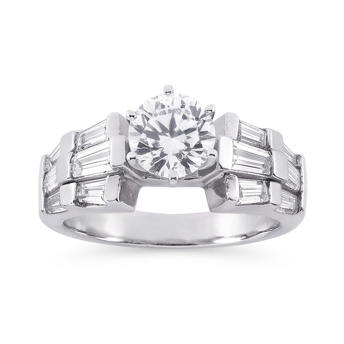 3 Carat Round and Baguettes Real Natural Earth Mined Diamond Anniversary Ring White Gold 14K