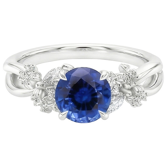 3 Carat Sapphire With Natural Earth Mined Diamond Ring